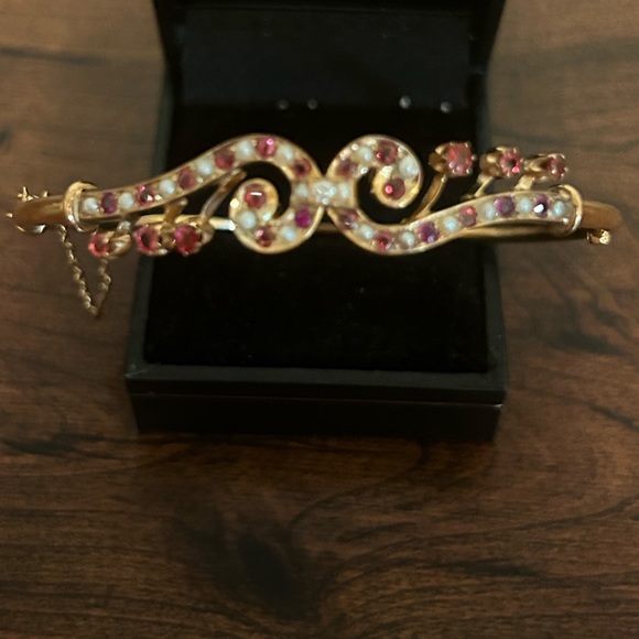 ❌❌❌❌Vintage antique 12kt rose gold pearl ruby bangle - Picture 2 of 8